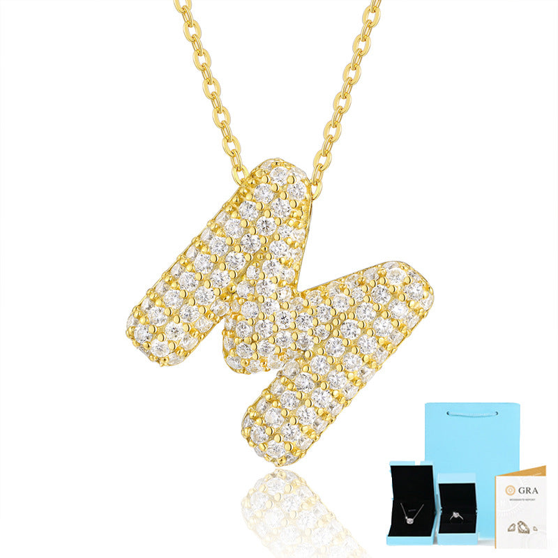 Moissanite Letter Pendant Necklace in 18K Gold Plated Sterling Silver with GRA Certificate