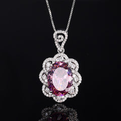 Oval-Cut Simulated Amethyst Jewelry Set in White Gold-Plated Copper with Elegant 4-Prong Design