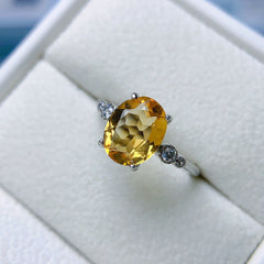 Citrine Oval Cut Engagement Ring in Sterling Silver with Accent Stones