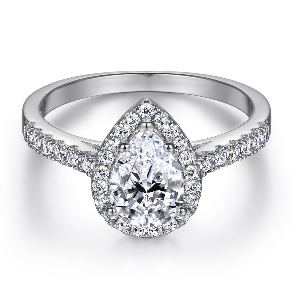 1.5-Carat Pear Cut Simulated Diamond Halo Wedding Set in White Gold-Plated Sterling Silver