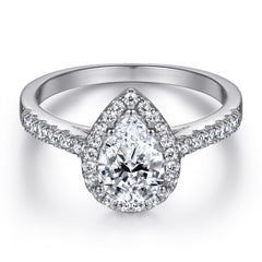 1.5-Carat Pear Cut Simulated Diamond Halo Wedding Set in White Gold-Plated Sterling Silver