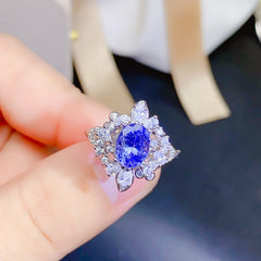 Luxurious Tanzanite Oval Engagement Ring in Sterling Silver with 18K Gold Plating