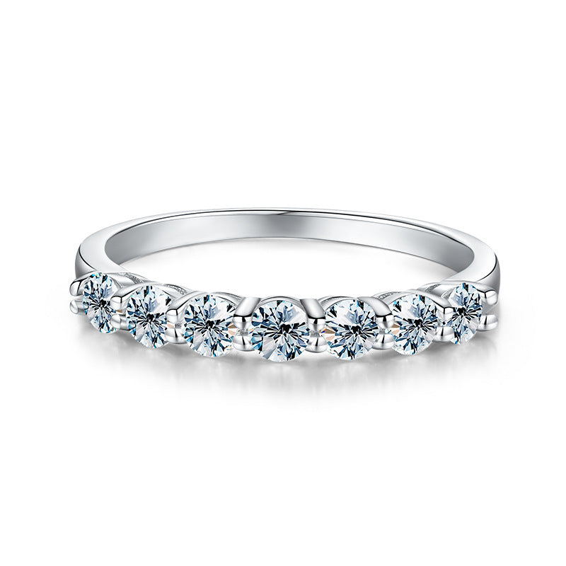 Seven-Stone Moissanite Wedding Band in Sterling Silver with GRA Certificate
