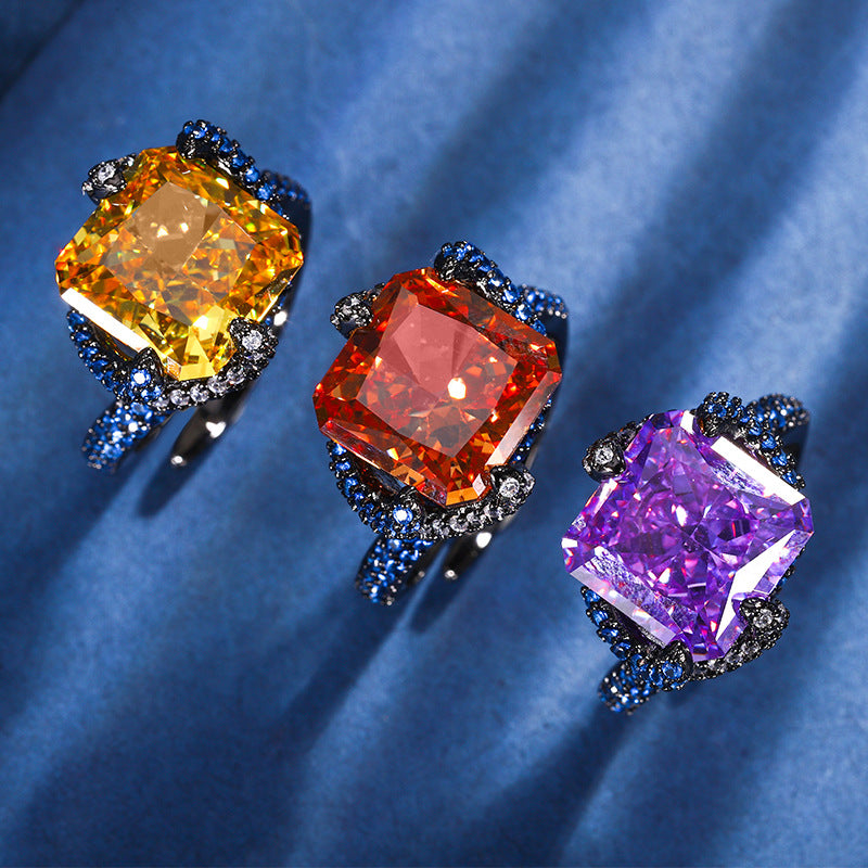 8-Carat Cushion Cut Red, Purple, and Yellow Simulated Diamonds Engagement Ring