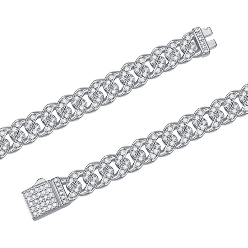 Moissanite Cuban Link Bracelet in White Gold Plated Sterling Silver with GRA Certificate