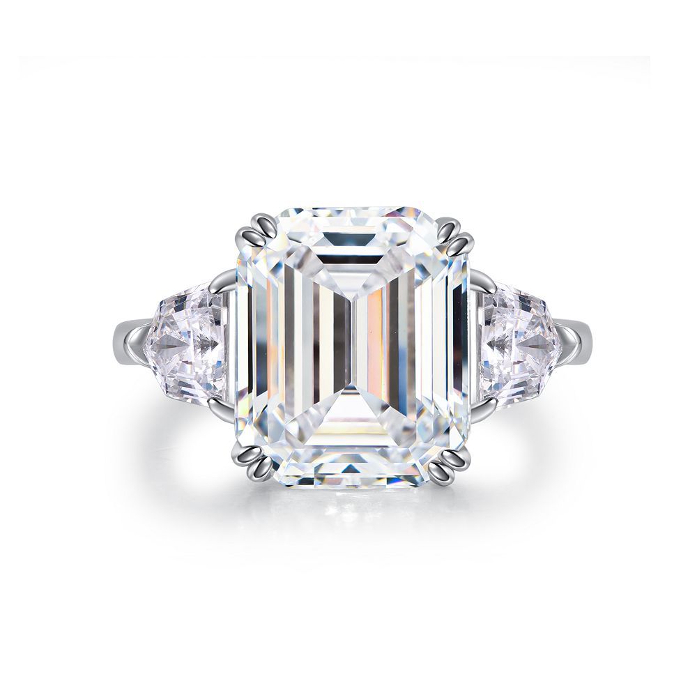 Three Stones 6.0-Carat Emerald Cut Simulated Diamond Engagement Ring