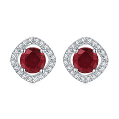 Elegant 3-Piece Sterling Silver Jewelry Set with Round Simulated Diamonds and Halo Design-Ruby