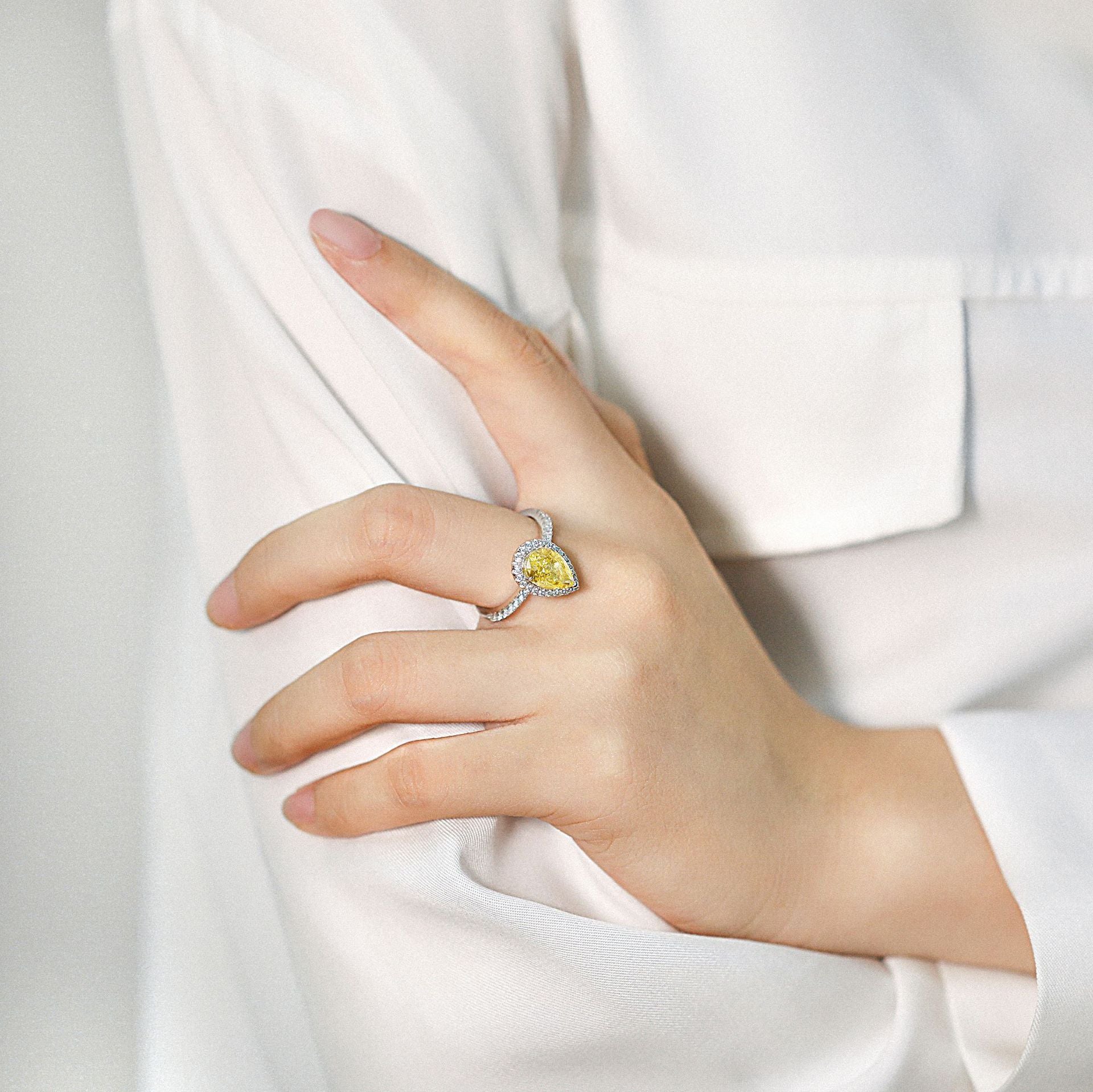 Halo, Accents 3.0-Carat Pear Cut Yellow Simulated Diamond Engagement Ring