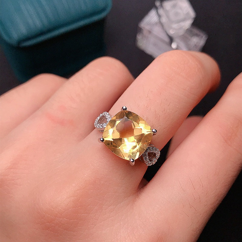 Natural Citrine Cushion Engagement Ring in Sterling Silver with White Gold Plating