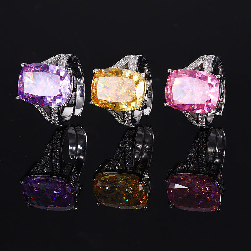 9-Carat Radiant Cut Pink, Yellow, and Purple Simulated Diamonds Engagement Ring