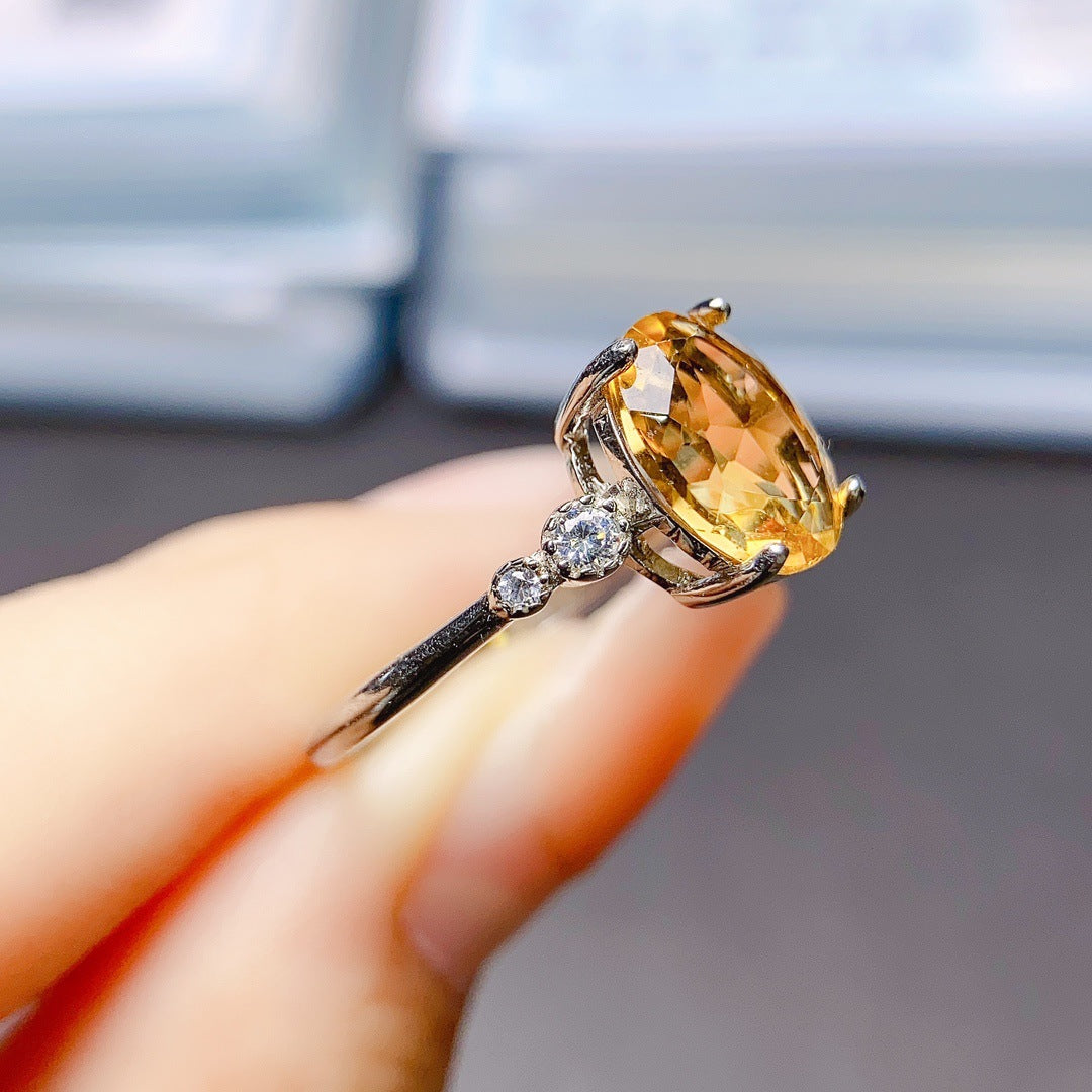 Citrine Oval Cut Engagement Ring in Sterling Silver with Accent Stones