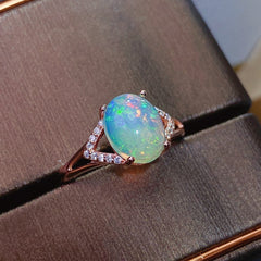 3-Carat Opal Oval Cut Ring in Sterling Silver with White Gold and Rose Gold Plating