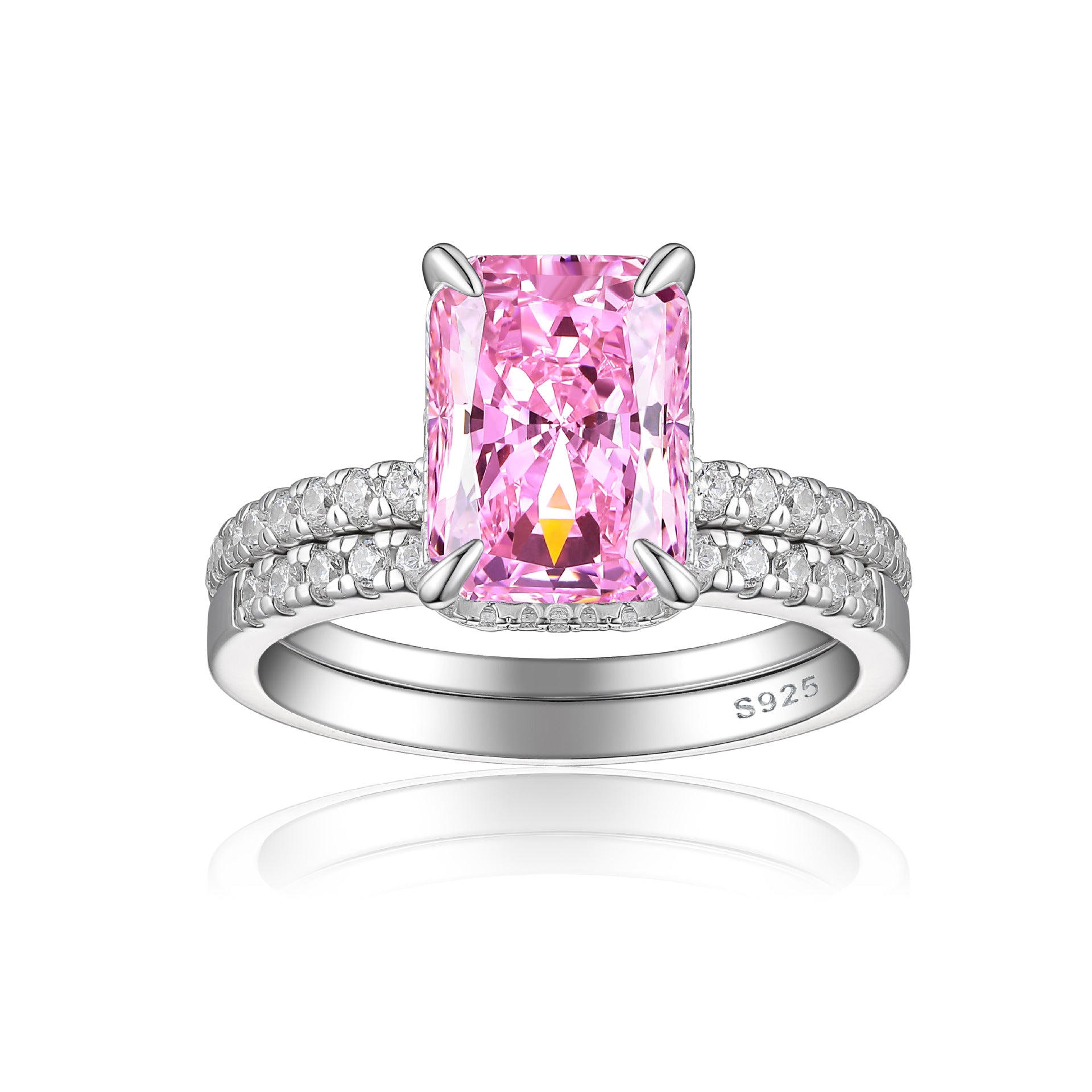 4.0-Carat Radiant Cut Simulated Diamond Wedding Set with Accents