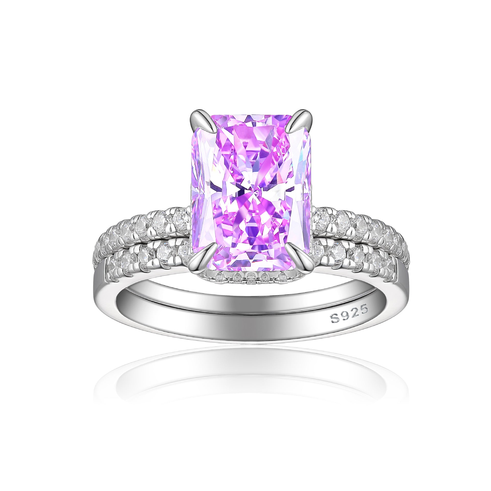 4.0-Carat Radiant Cut Simulated Diamond Wedding Set with Accents