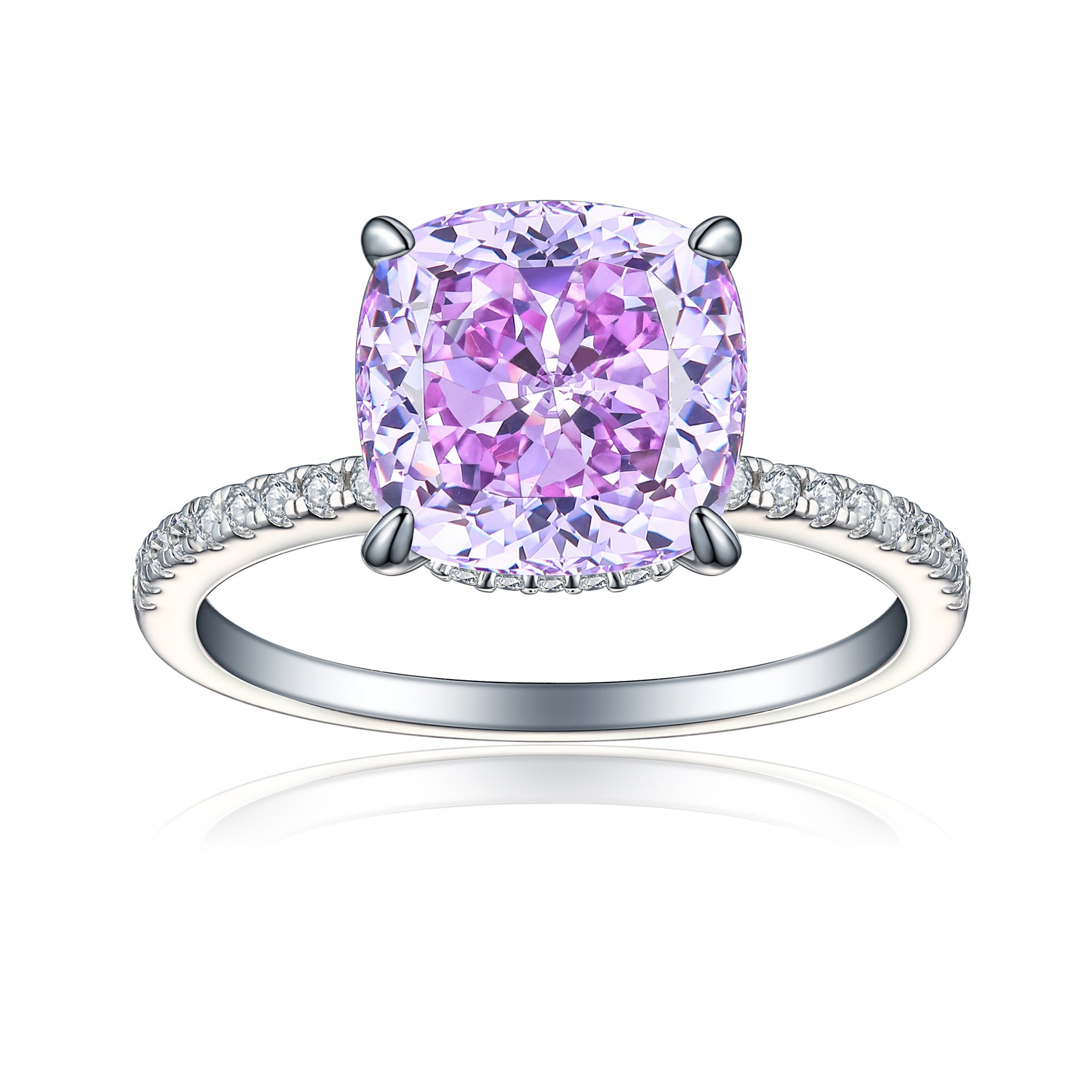 5.0-Carat Round Cut Simulated Diamond Engagement Ring with Accents and 4-Prong Setting