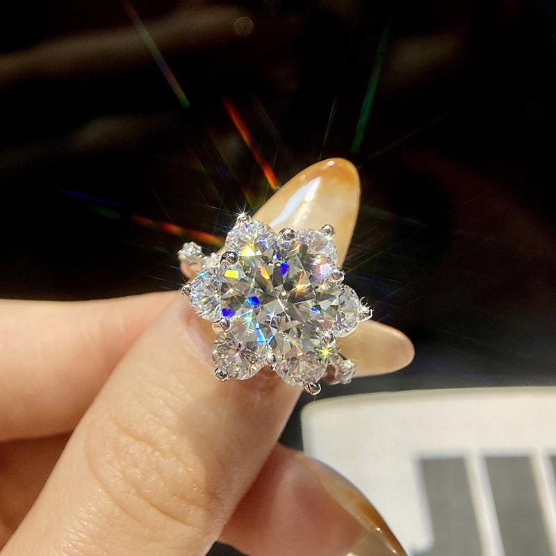 5-Carat Round Moissanite Sunburst Engagement Ring in Sterling Silver with GRA Certificate
