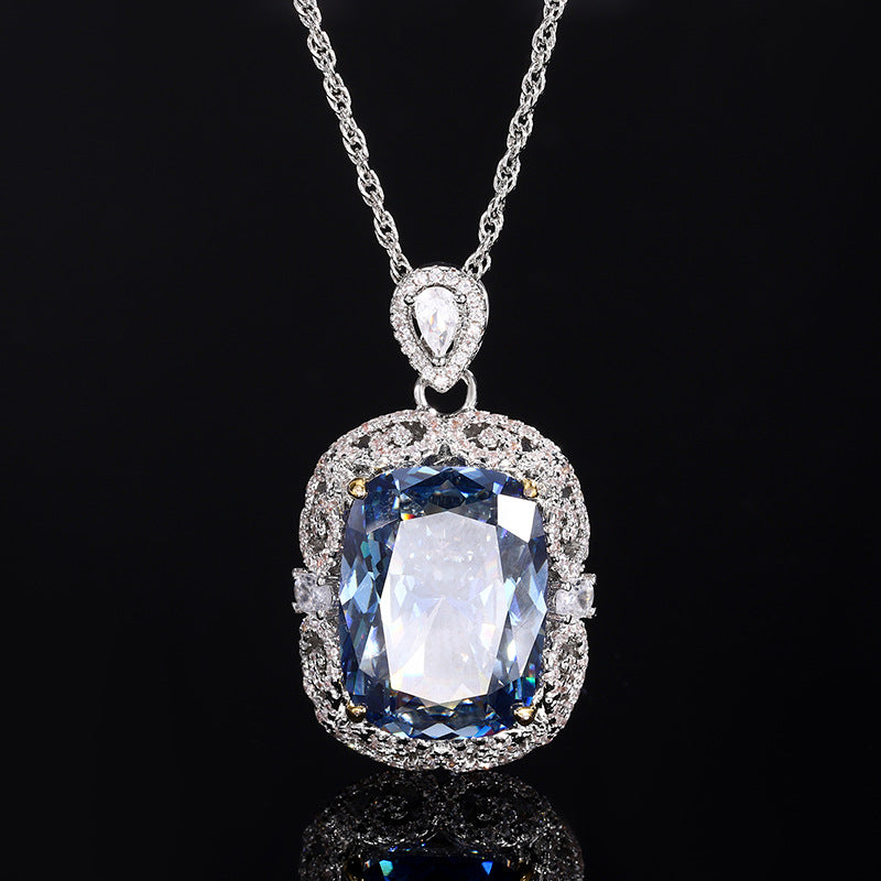 Radiant-Cut Simulated Aquamarine Jewelry Set with Solitaire and Accent Design