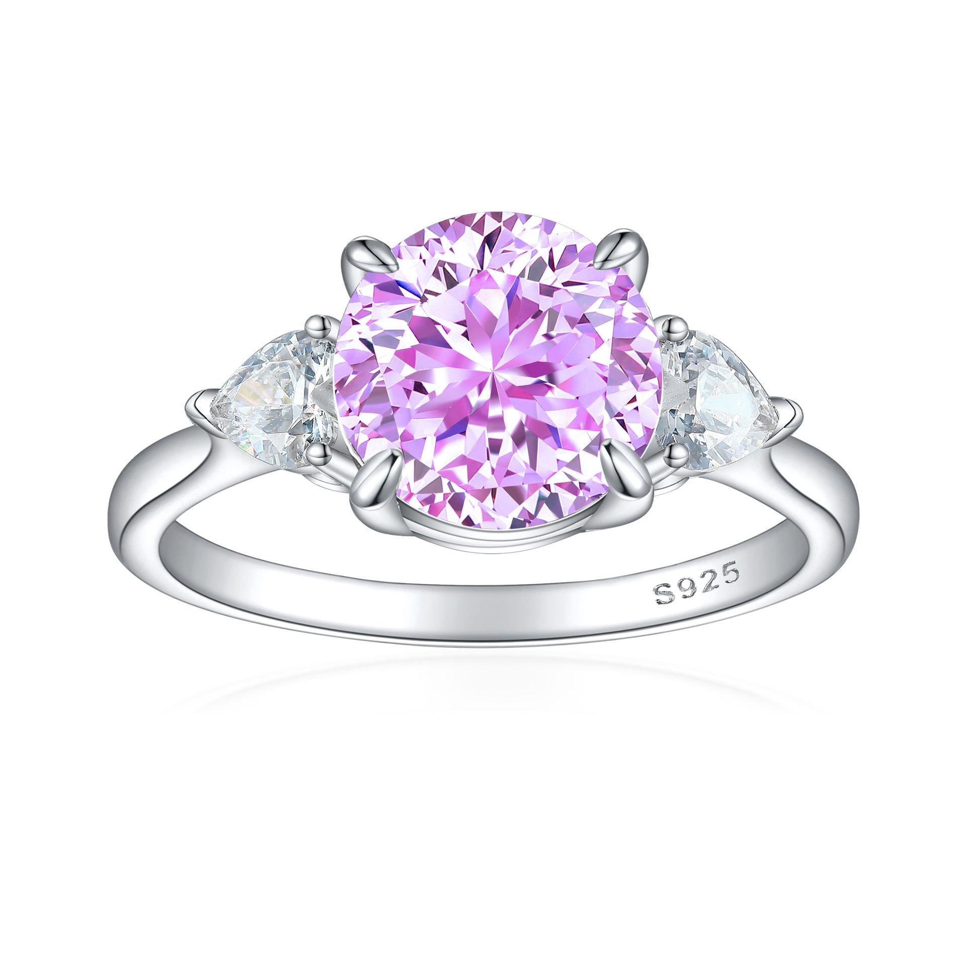 2.0-Carat Round Cut Simulated Multi-Color Diamond Engagement Ring with Three-Stone Setting