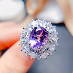 Amethyst Oval Cut Engagement Ring with Full Diamond Shine in Sterling Silver