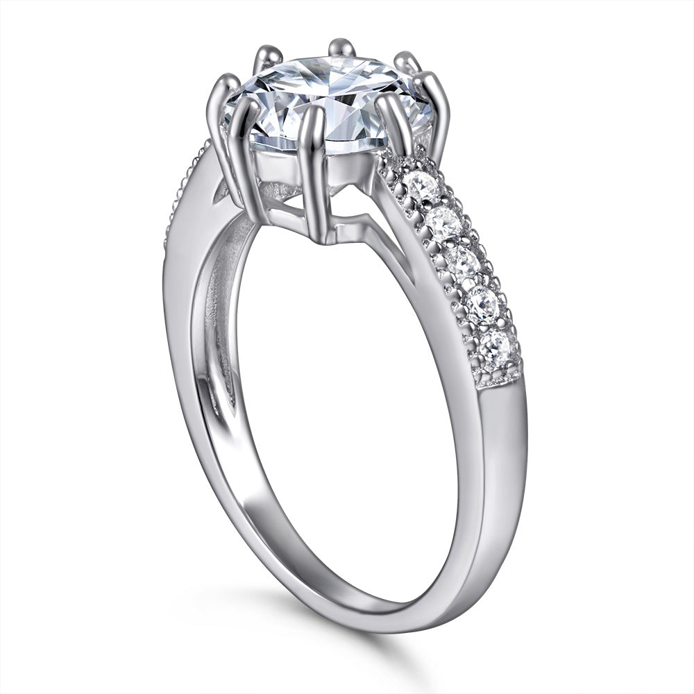 2.0-Carat Round Cut Simulated Colorless Diamond Engagement Ring in White Gold-Plated Sterling Silver