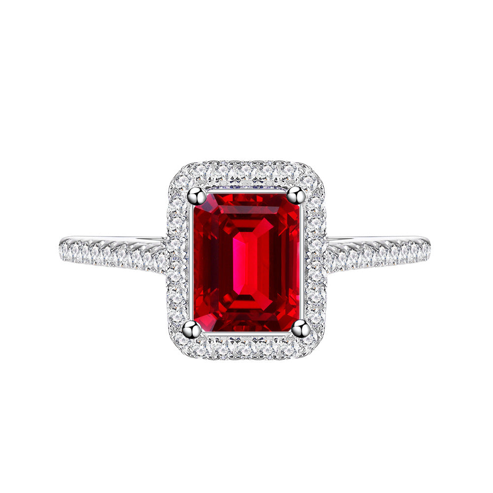 Luxury Bridal Jewelry Set with Emerald Cut Simulated Ruby in 925 Sterling Silver with White Gold Plating