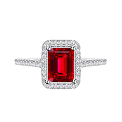 Luxury Bridal Jewelry Set with Emerald Cut Simulated Ruby in 925 Sterling Silver with White Gold Plating