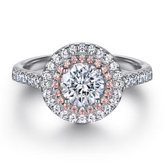 0.8-Carat Round Cut Simulated Pink & Colorless Diamond Halo Wedding Set in White Gold-Plated Sterling Silver