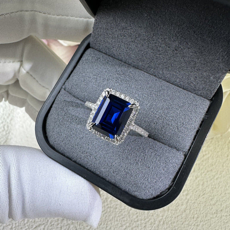 Halo, Accents 5.5-Carat Emerald Cut Sapphire Simulated Gemstone Engagement Ring