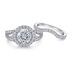 1.5-Carat Round Cut Simulated Diamond Halo Wedding Set in White Gold-Plated Sterling Silver