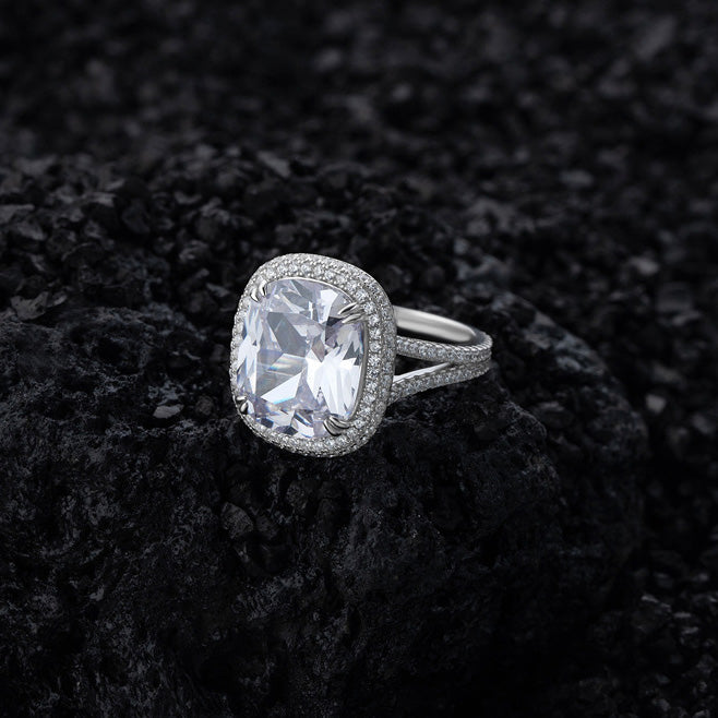 8-Carat Simulated Colorless Diamond Engagement Ring with Halo Design