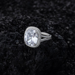 8-Carat Simulated Colorless Diamond Engagement Ring with Halo Design