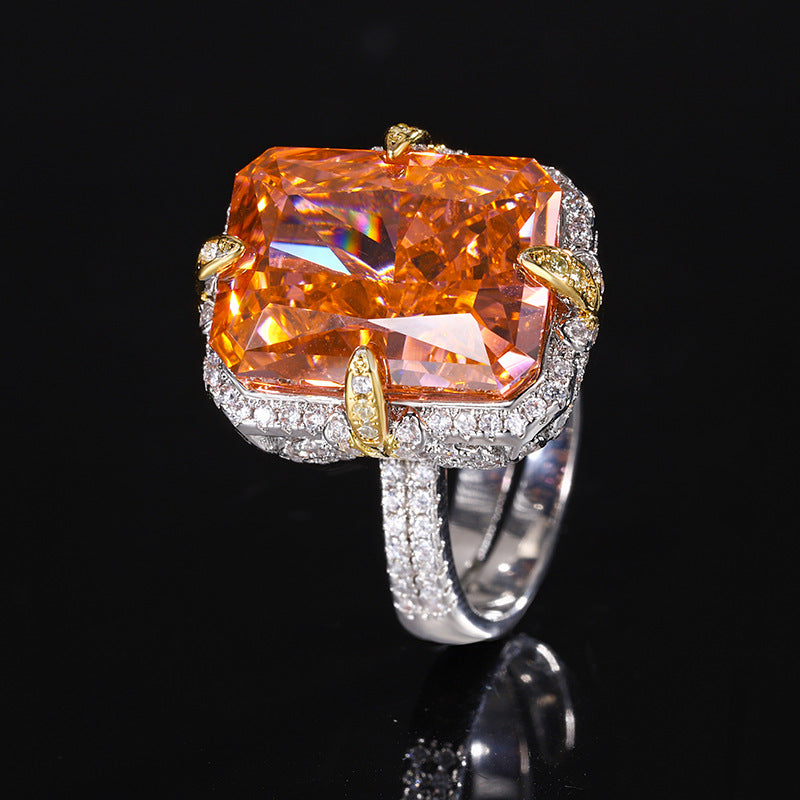 Radiant-Cut Simulated Diamond Engagement Ring in White Gold-Plated Copper with Halo Design