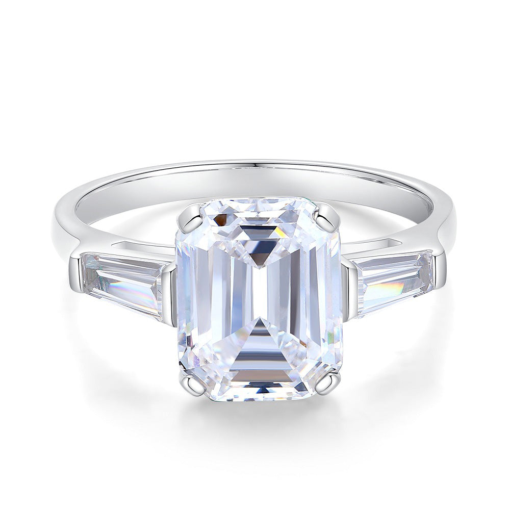 Three Stones 4.0-Carat Emerald Cut Simulated Diamond Engagement Ring