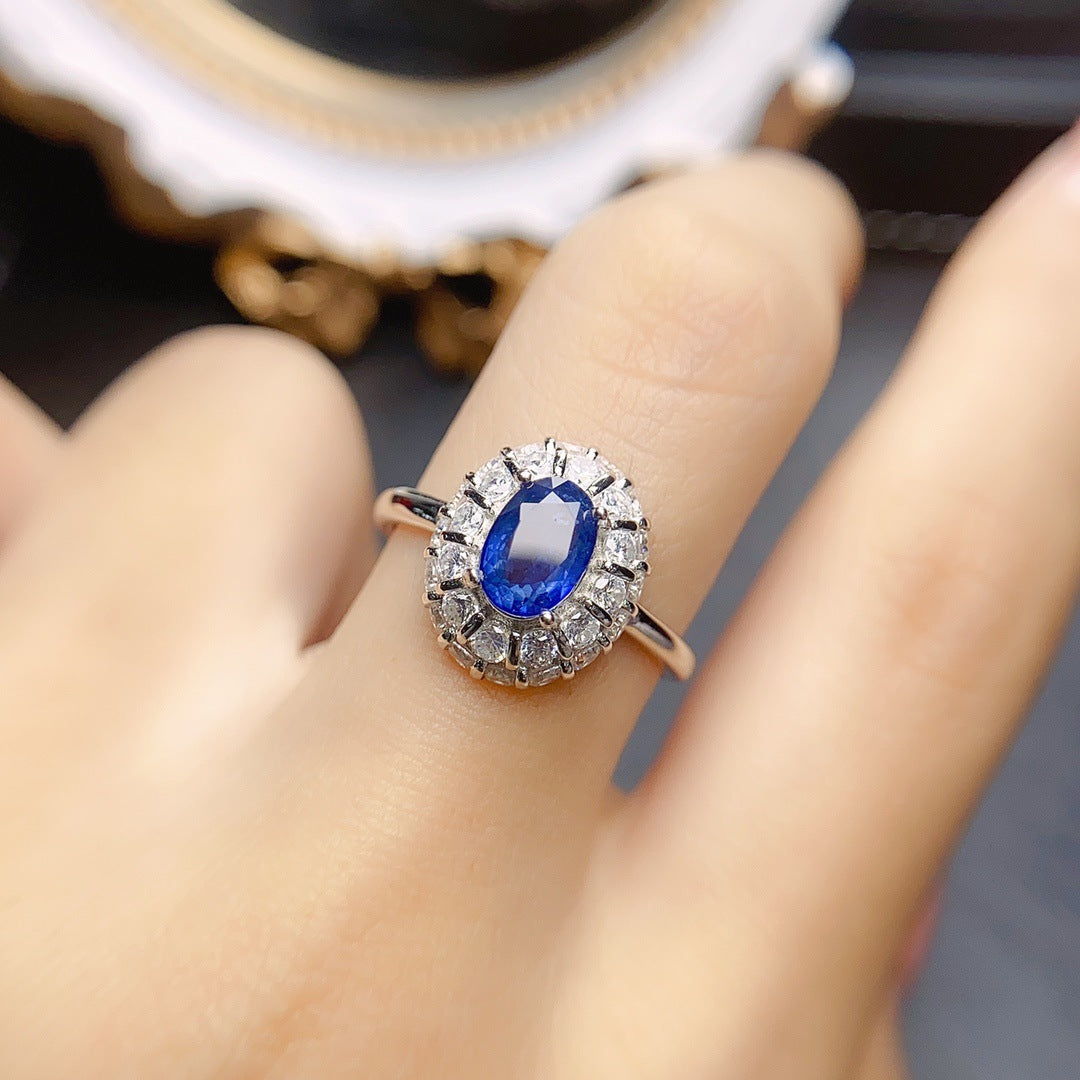 Sapphire Oval Cut Engagement Ring in Sterling Silver