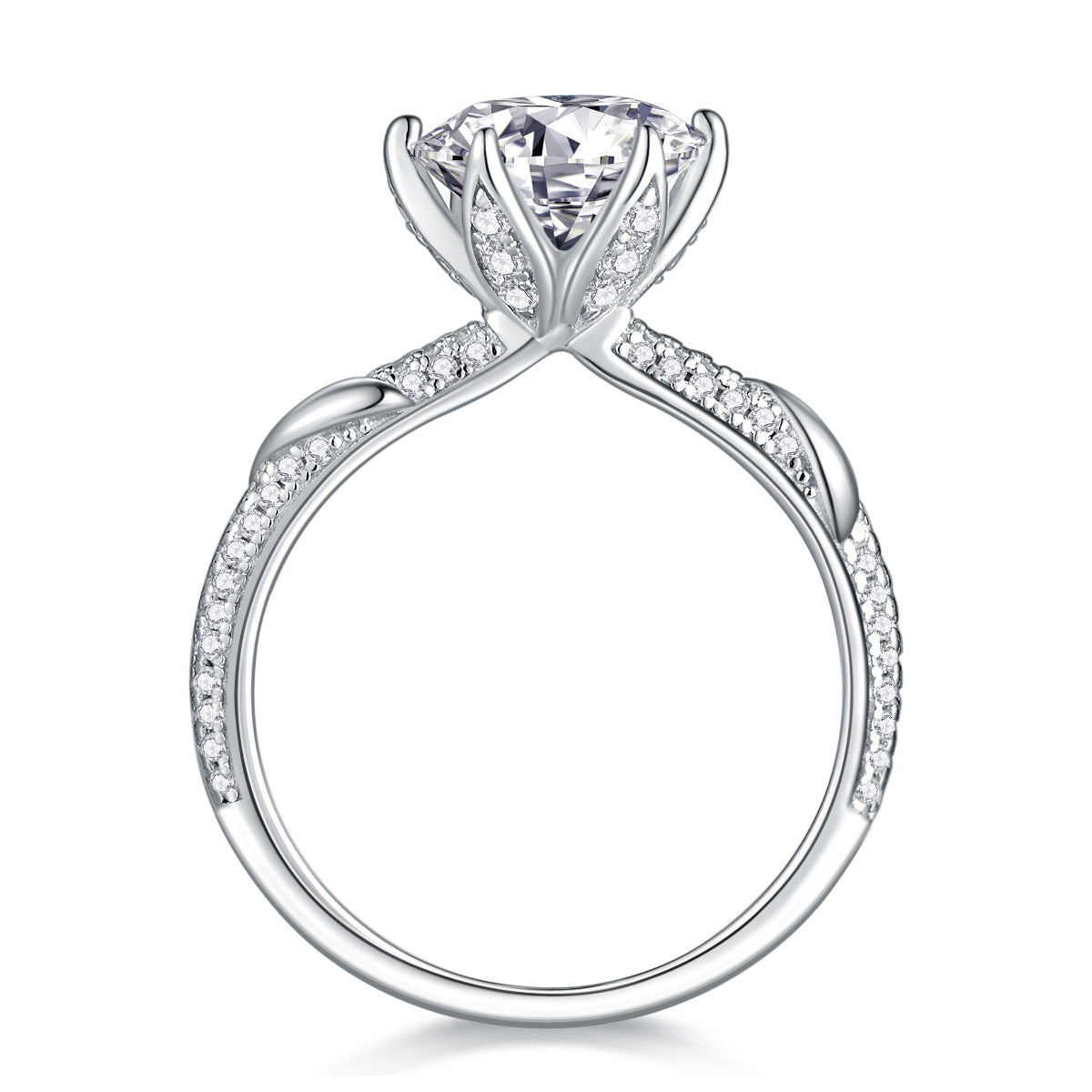 3-Carat Round Moissanite Engagement Ring in White Gold-Plated Sterling Silver with GRA Certificate