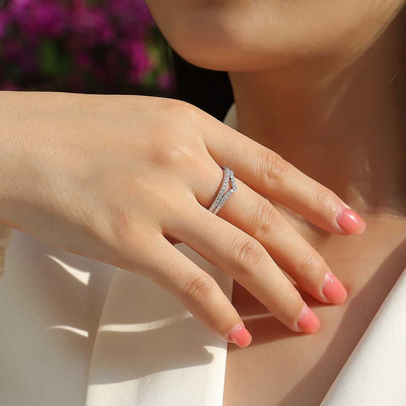 Round Moissanite Stackable Wedding Set in Sterling Silver with Luxe Accents with GRA Certificate