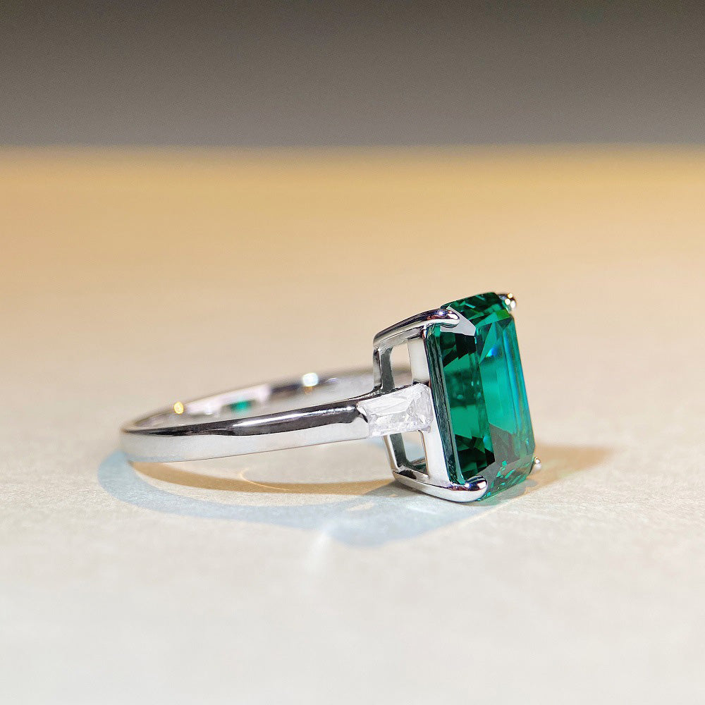 Three Stones 4.0-Carat Emerald Cut Simulated Diamond Engagement Ring