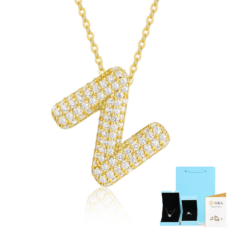 Moissanite Letter Pendant Necklace in 18K Gold Plated Sterling Silver with GRA Certificate