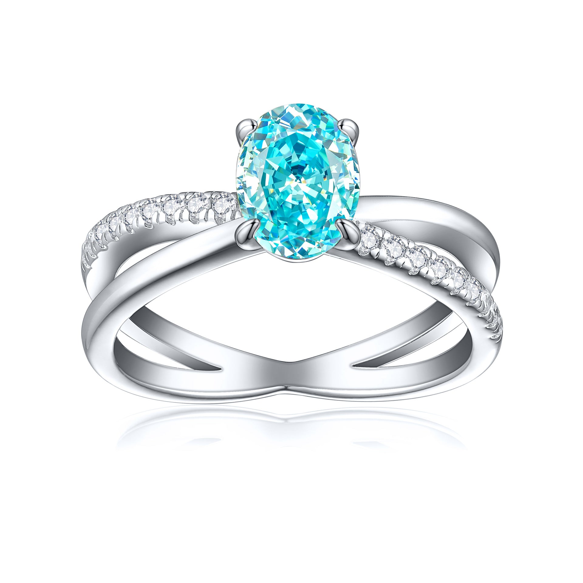 1.5-Carat Oval Cut Simulated Diamond Engagement Ring with Accents and 4-Prong Setting