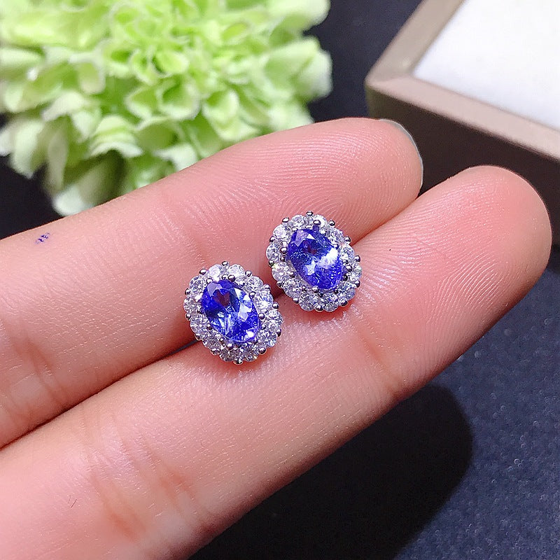 Tanzanite Oval Cut Ring and Necklace Set in Sterling Silver with White Gold Plating