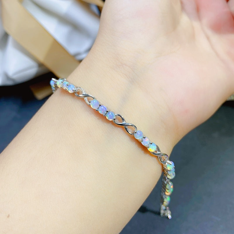 Opal Round Cut Bracelet in Sterling Silver with White Gold Plating