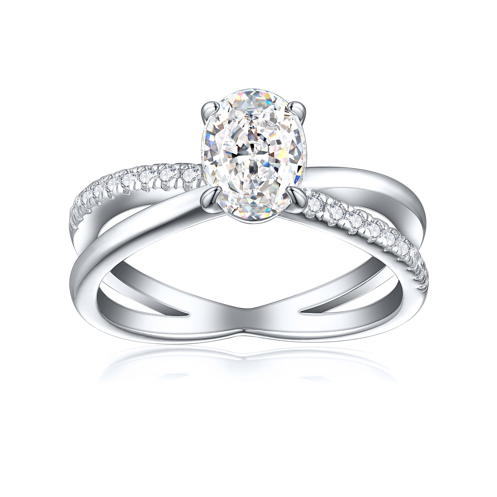 1.5-Carat Oval Cut Simulated Diamond Engagement Ring with Accents and 4-Prong Setting