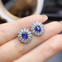 Sapphire Oval Cut Stud Earrings in Sterling Silver