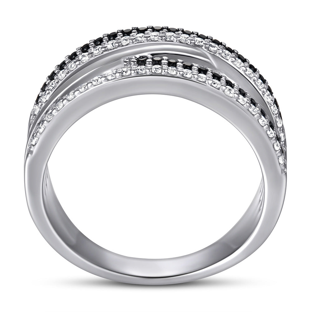 Black & Colorless Simulated Diamond Wedding Band in White Gold-Plated Sterling Silver