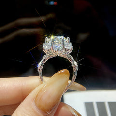 5-Carat Round Moissanite Sunburst Engagement Ring in Sterling Silver with GRA Certificate