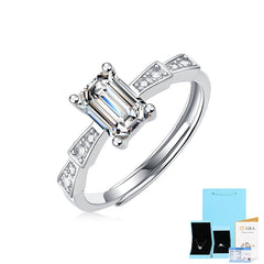 Emerald-Cut Moissanite Castle Ring in Sterling Silver with White Gold Finish with GRA Certificate