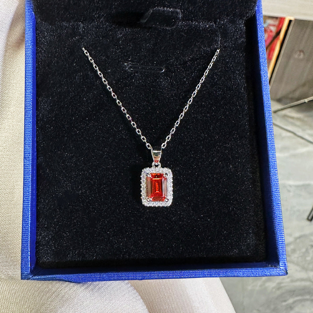 Luxury Bridal Jewelry Set with Emerald Cut Simulated Ruby in 925 Sterling Silver with White Gold Plating