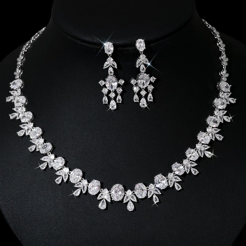 Bridal Necklace and Earrings Set in White Gold with Simulated Diamonds