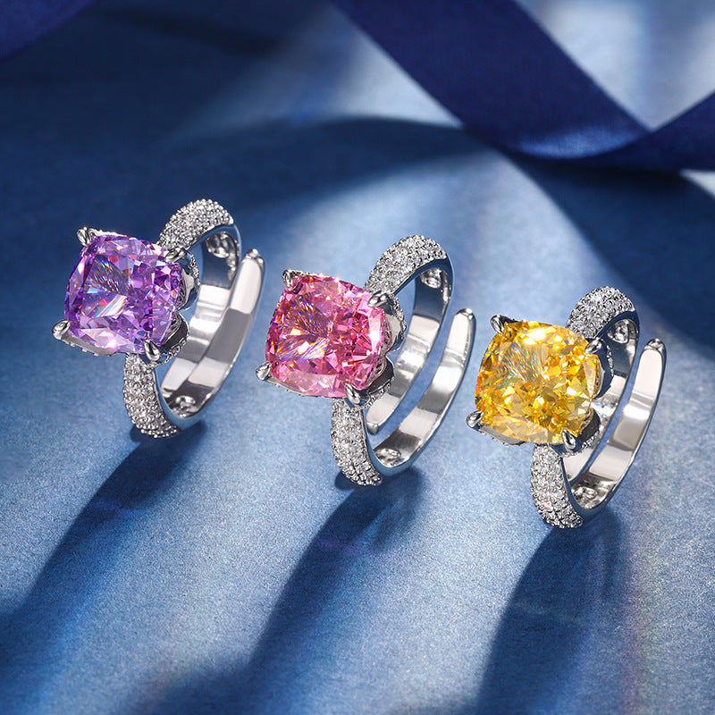 4.0-Carat Cushion Cut Purple, Pink, and Yellow Simulated Diamonds Adjustable Engagement Ring