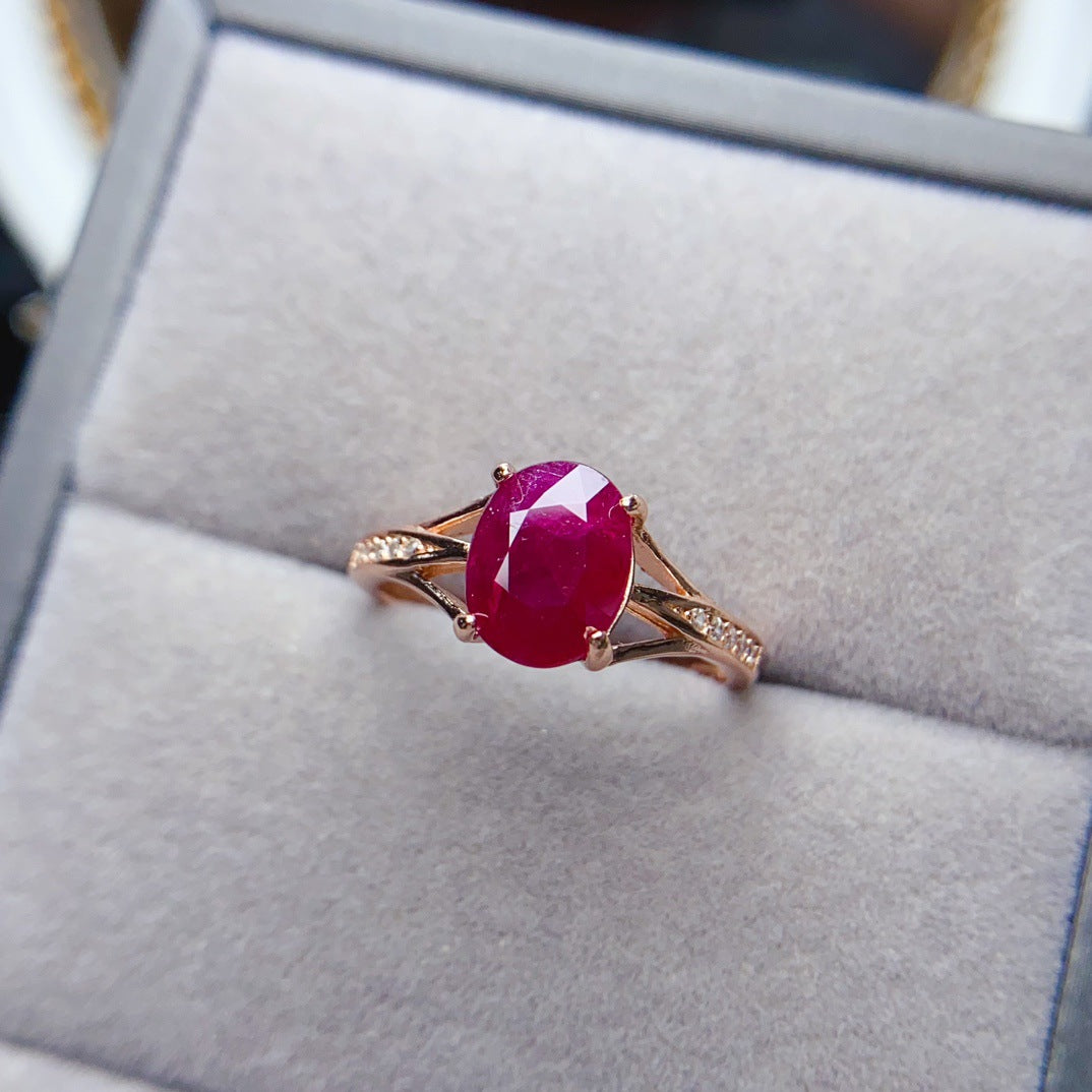 Ruby Oval Cut Engagement Ring in Sterling Silver with Accent Stones